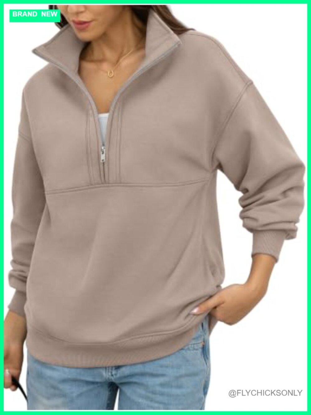 Women's Fleece Lined Half Zip Sweatshirt Oversized Mock Neck Pullover